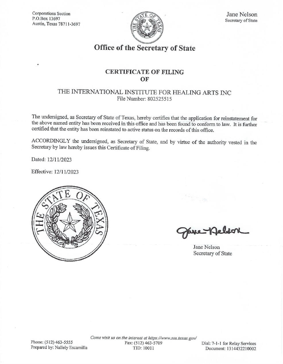 INTERNATIONAL INSTITUTE OF HEALING ARTS